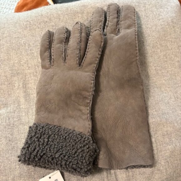 New J Crew Gray Shearling Over the Wrist Gloves Size L - Picture 2 of 2